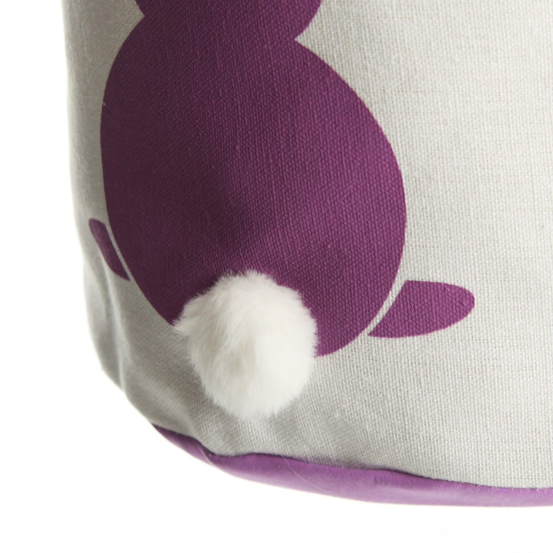 Personalised White Canvas Easter Bucket Bag with Purple Printed Bunny and Fluffy Tail