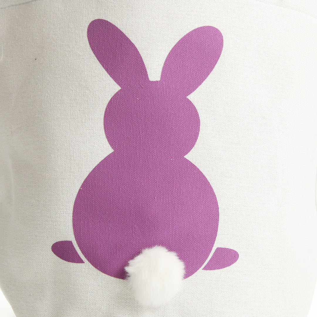 Personalised White Canvas Easter Bucket Bag with Purple Printed Bunny and Fluffy Tail