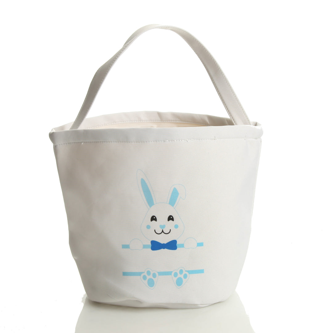 Personalised White Canvas Easter Bucket Bag with Blue Bunny