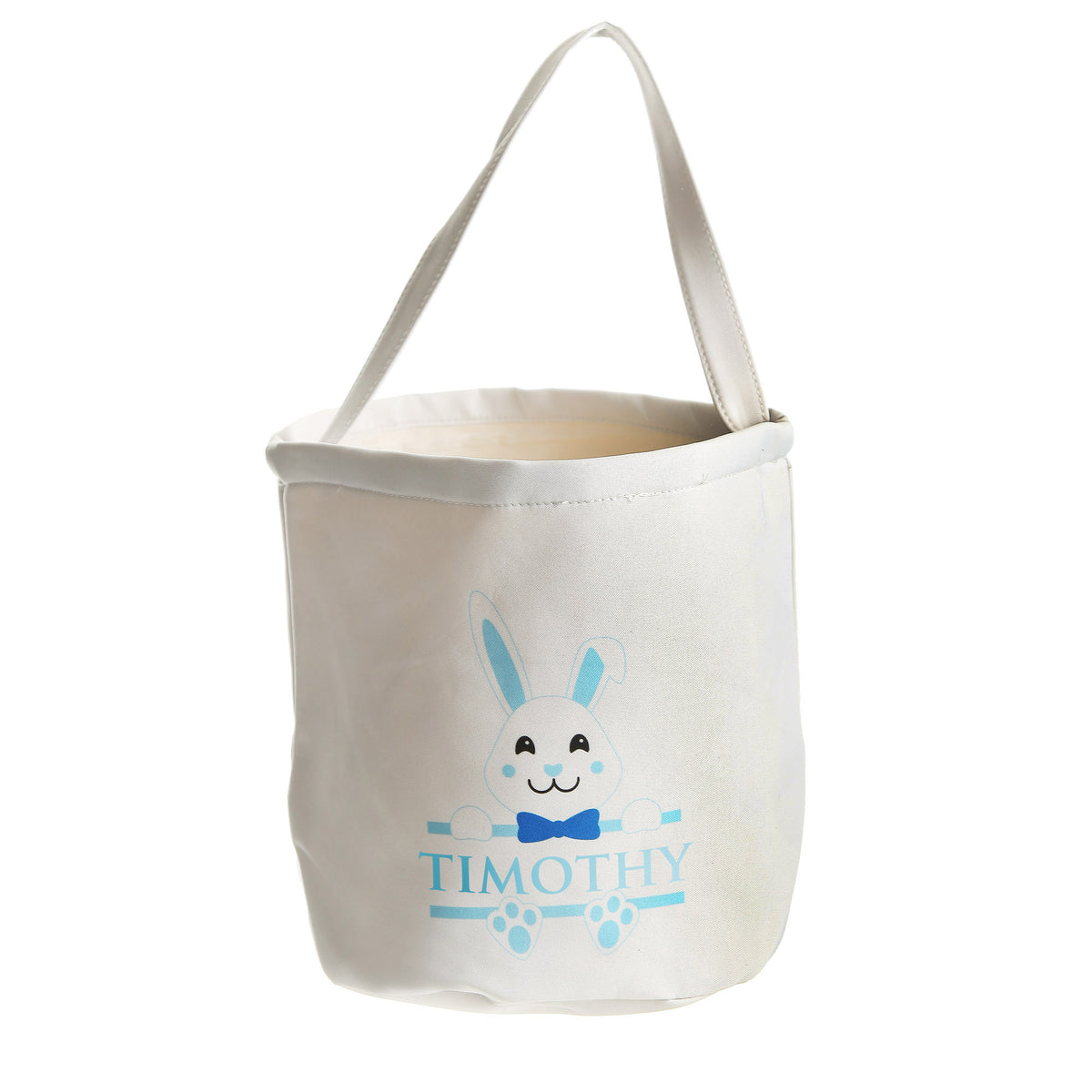 Personalised White Canvas Easter Bucket Bag with Blue Bunny