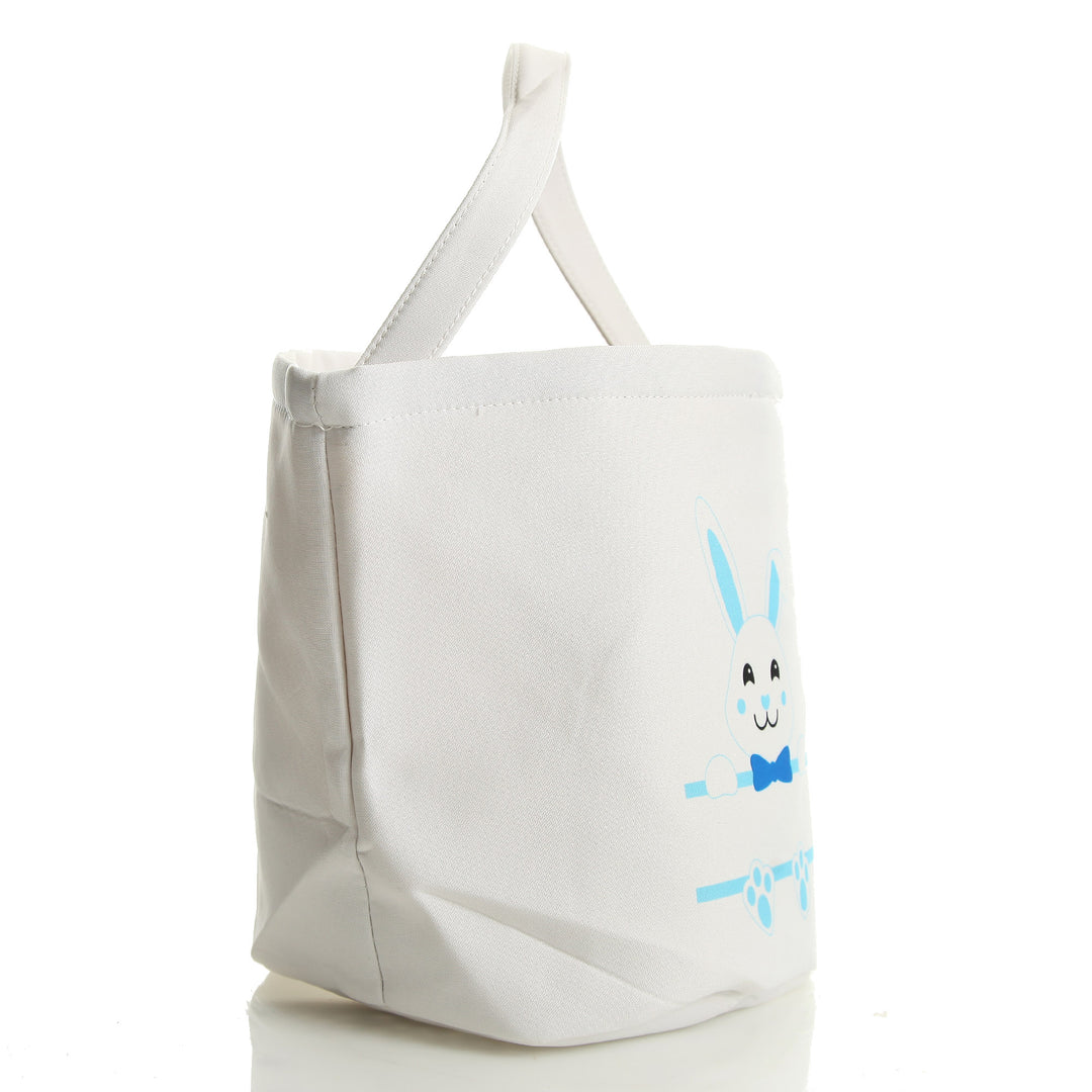 Personalised White Canvas Easter Bucket Bag with Blue Bunny