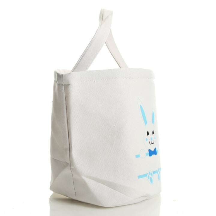 Personalised White Canvas Easter Bucket Bag with Blue Bunny