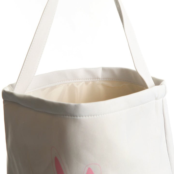 Personalised White Canvas Easter Bucket Bag with Pink Bunny