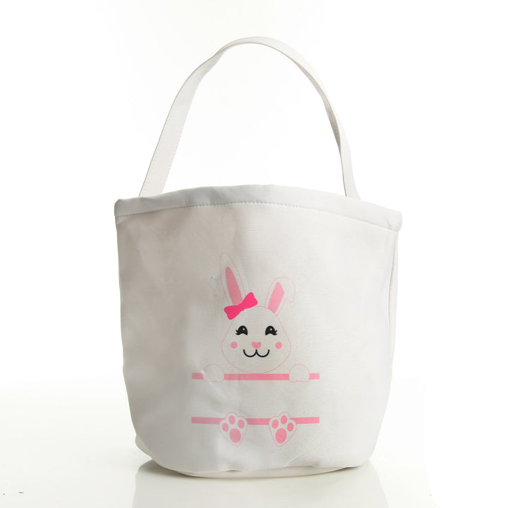 Personalised White Canvas Easter Bucket Bag with Pink Bunny