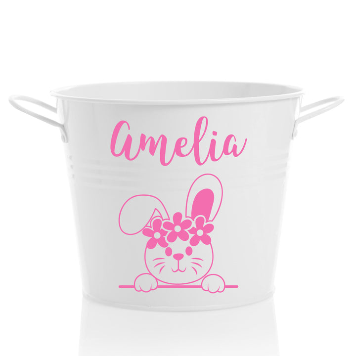 Personalised Easter Hamper Bucket - Bunny with Flowers