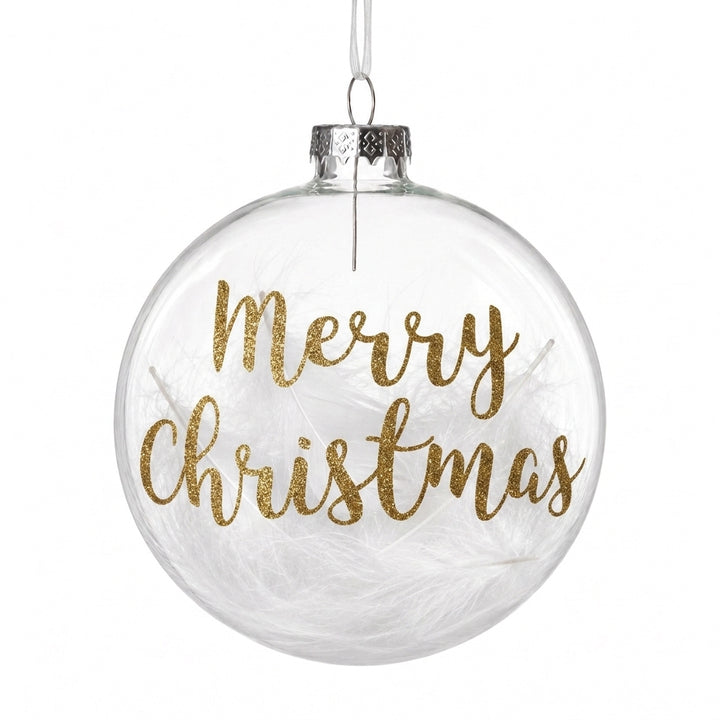 Personalised White Feather Clear Glass Christmas Bauble