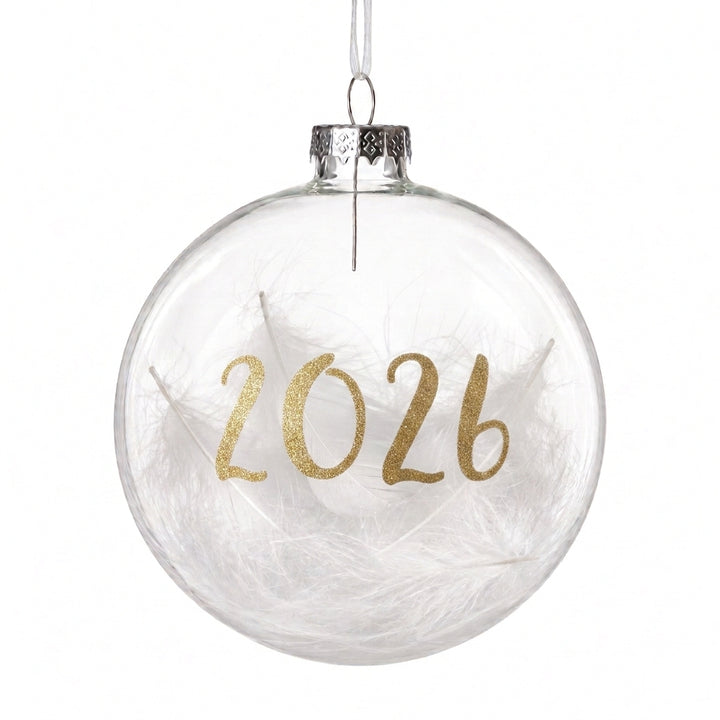 Personalised White Feather Clear Glass Christmas Bauble