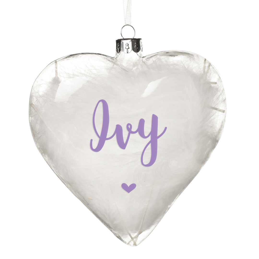 Personalised White Feather Glass Heart
