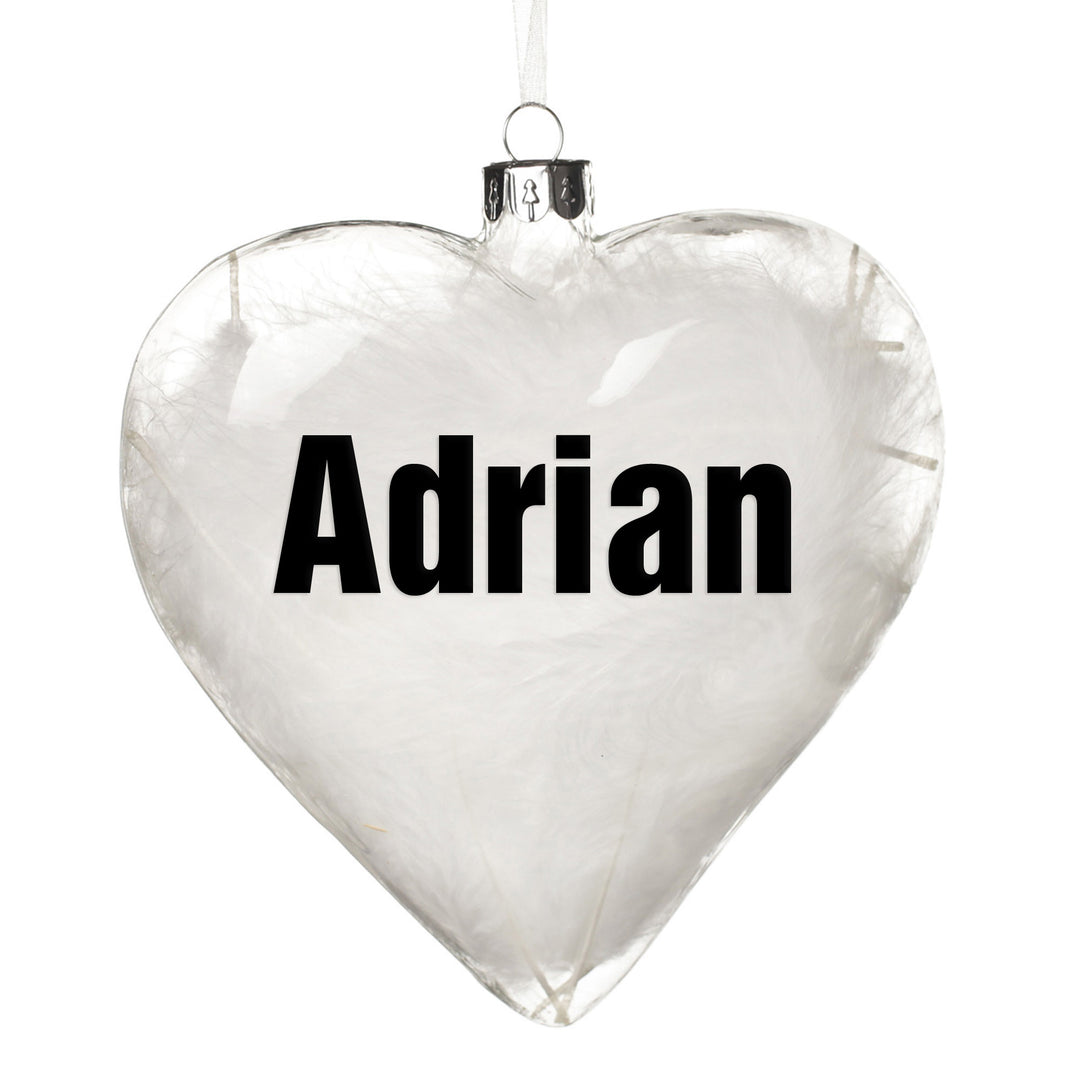 Personalised White Feather Glass Heart