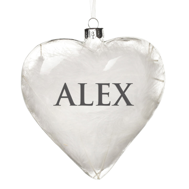 Personalised White Feather Glass Heart