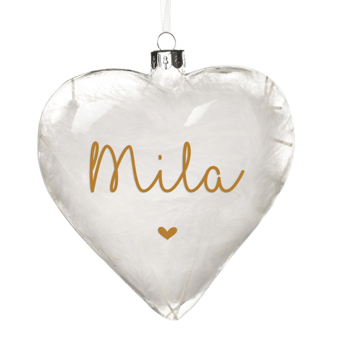 Personalised White Feather Glass Heart
