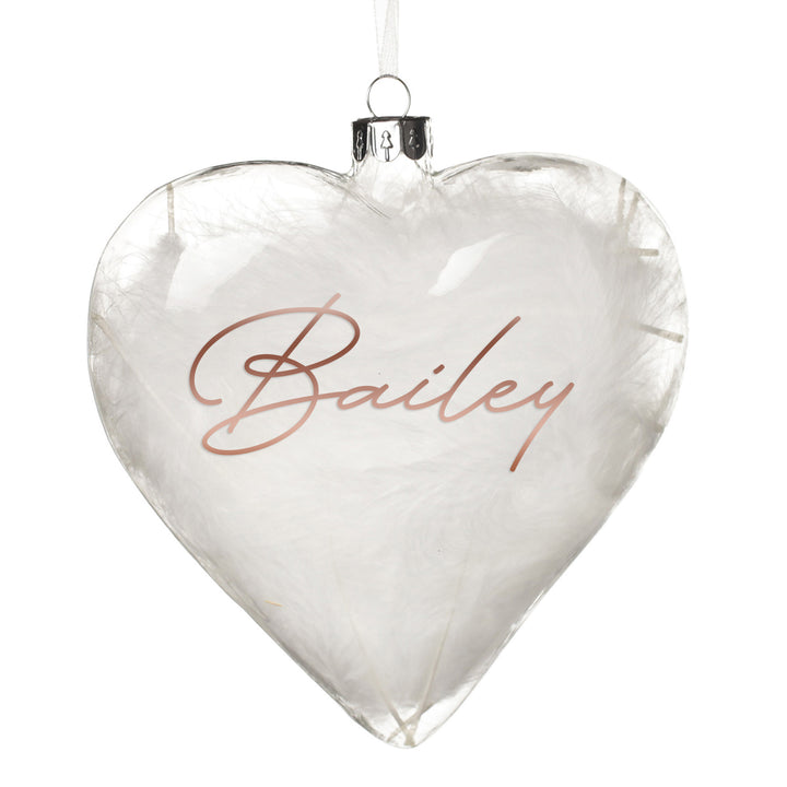 Personalised White Feather Glass Heart