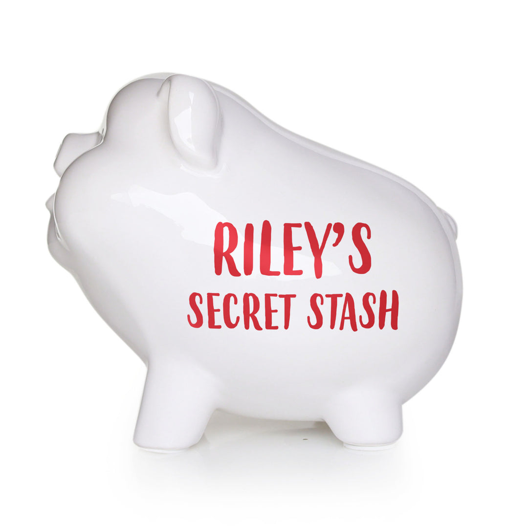 Personalised White Sitting Piggy Bank