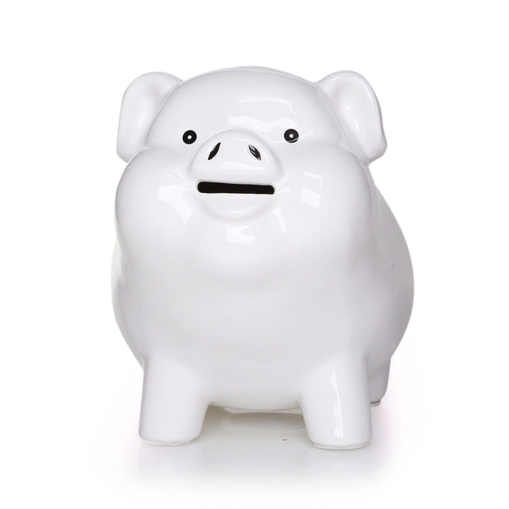 Personalised White Sitting Piggy Bank