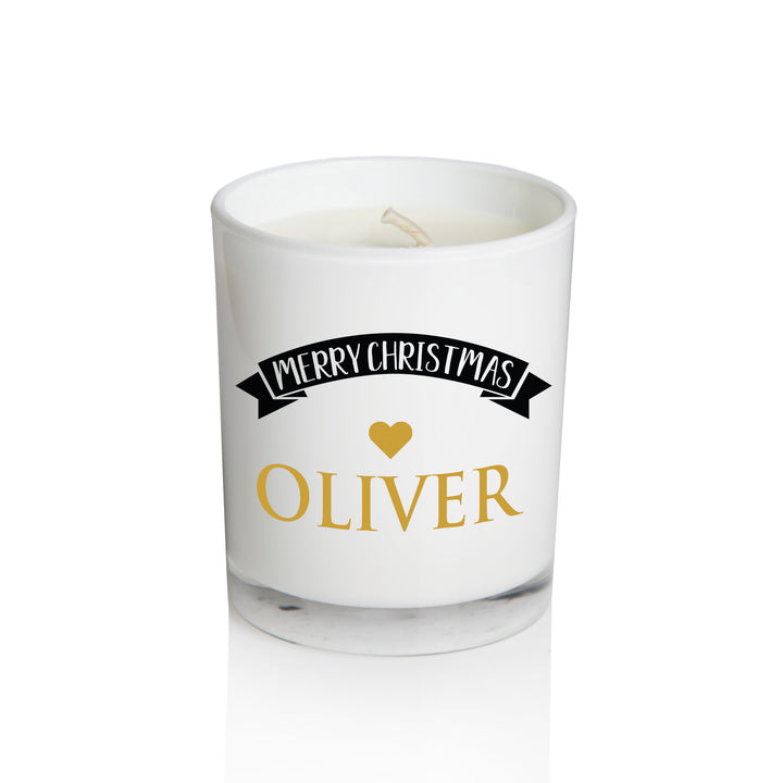 Personalised White Soy Candle - Merry Christmas Banner