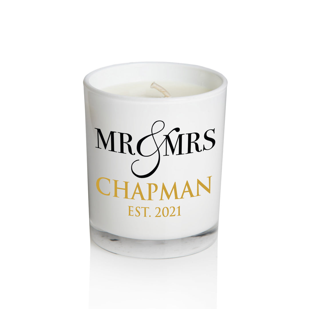 Personalised White Soy Candle - Mr and Mrs Wedding Bonbonerie
