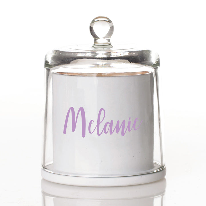 Personalised White Soy Candle with Glass Cloche