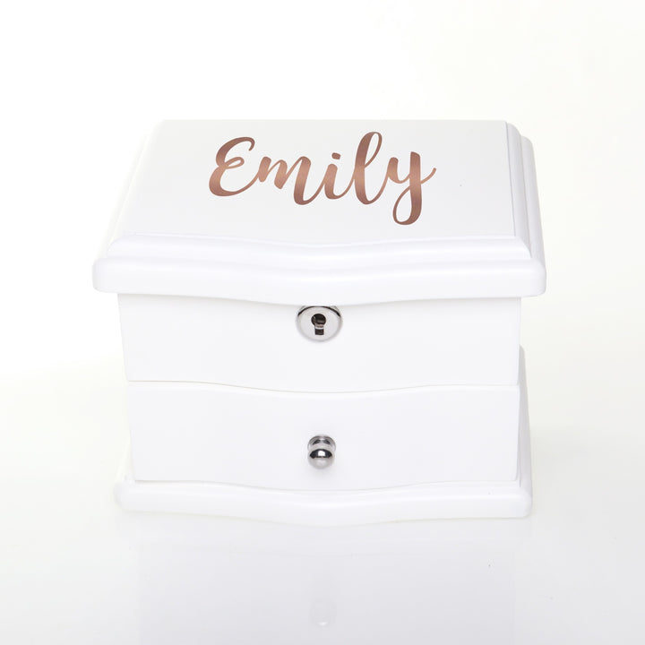 Personalised White Timber Ballerina Jewellery Music Box with Draw