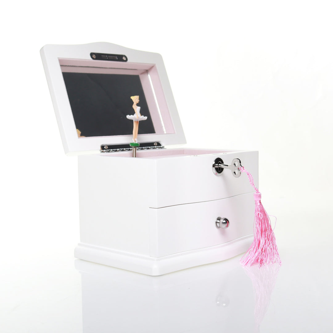 Personalised White Timber Ballerina Jewellery Music Box with Draw