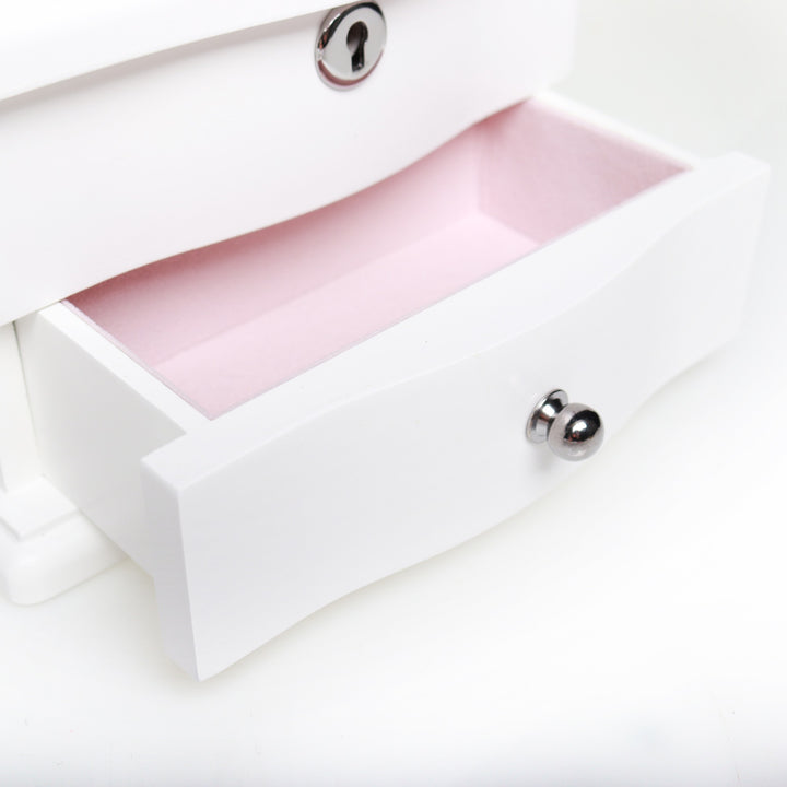 Personalised White Timber Ballerina Jewellery Music Box with Draw