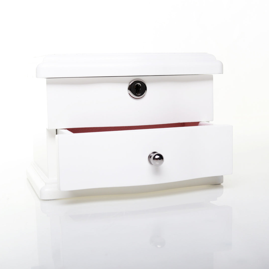 Personalised White Timber Ballerina Jewellery Music Box with Draw