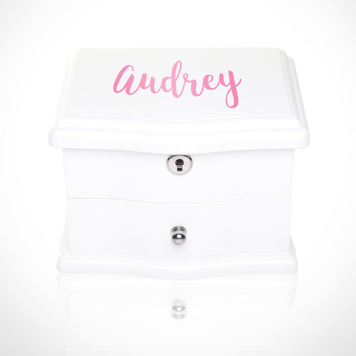 Personalised White Timber Ballerina Jewellery Music Box with Draw
