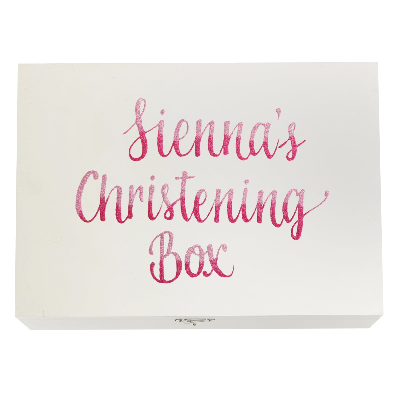 Personalised White Timber Christening Keepsake Box - Style 7 in Two-Tone Pink 