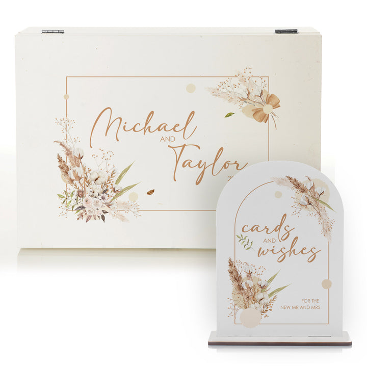 Personalised Boho Wedding Wishing Well Keepsake Box and Sign