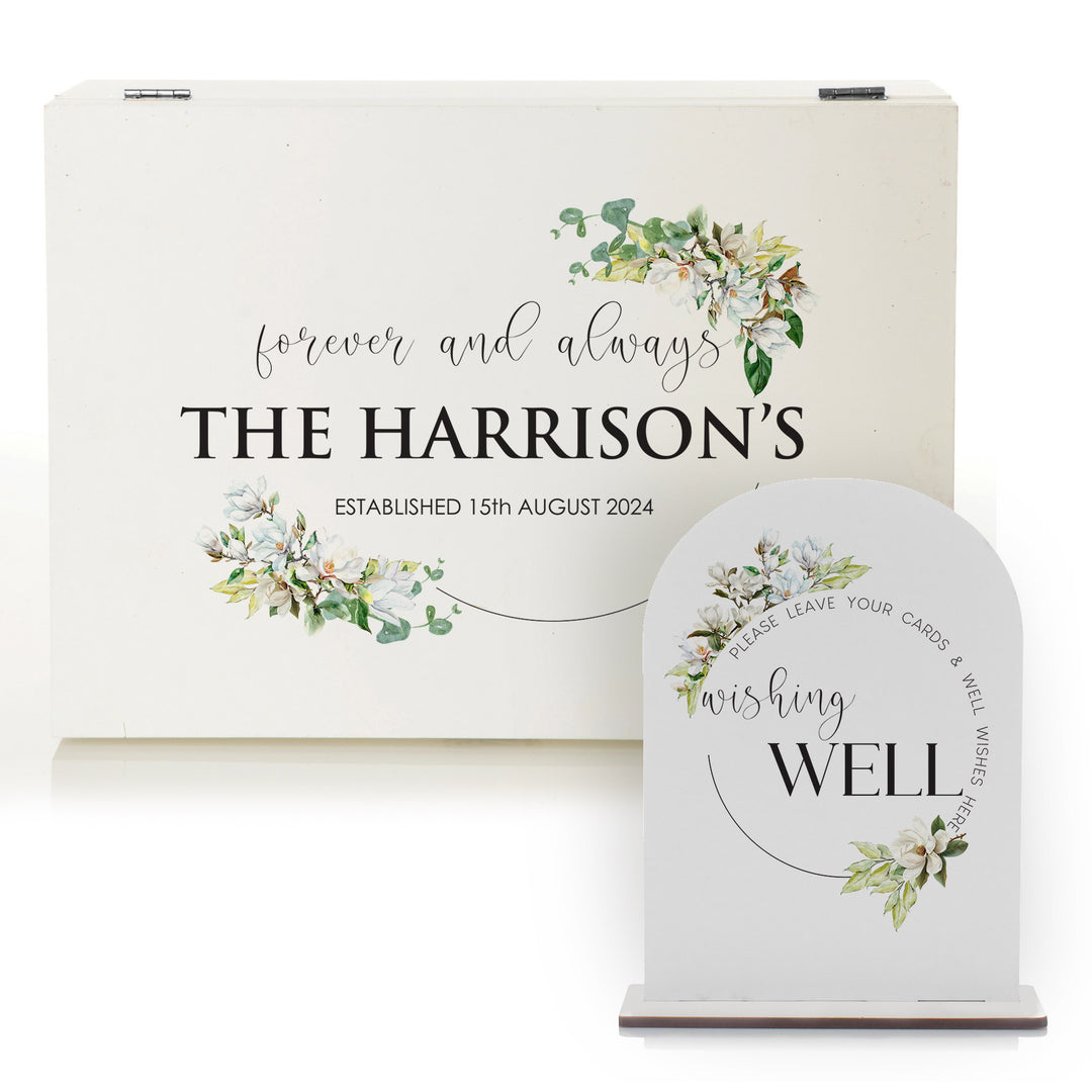 Personalised Magnolia Wedding Wishing Well Keepsake Box