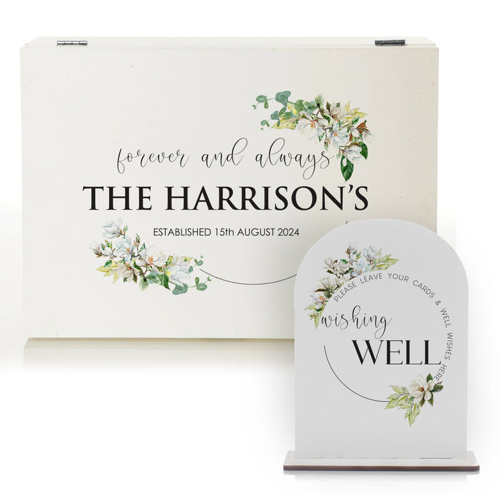 Personalised Magnolia Wedding Wishing Well Keepsake Box
