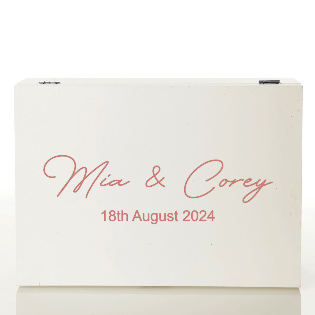 Personalised White Timber Wedding Keepsake Box - Style 3 in Rose Gold