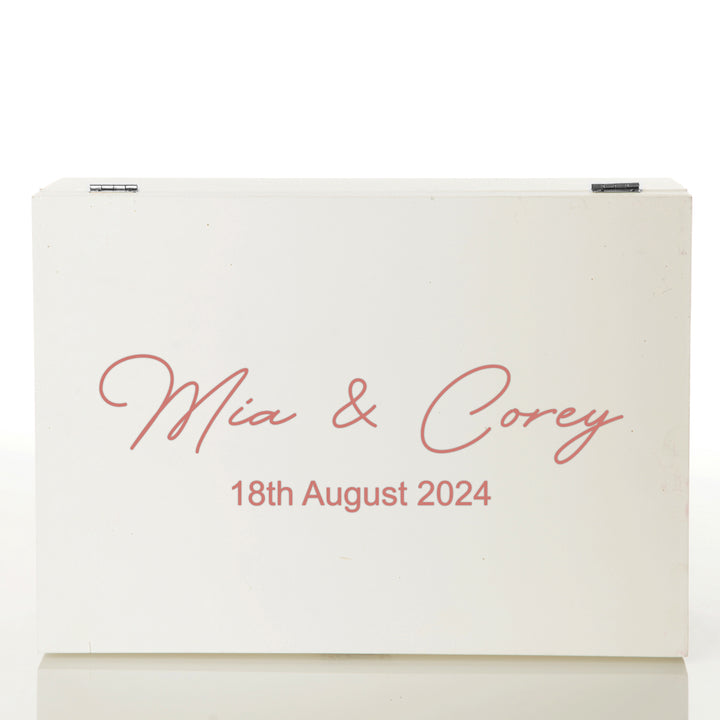 Personalised White Timber Wedding Keepsake Box - Style 3 in Rose Gold