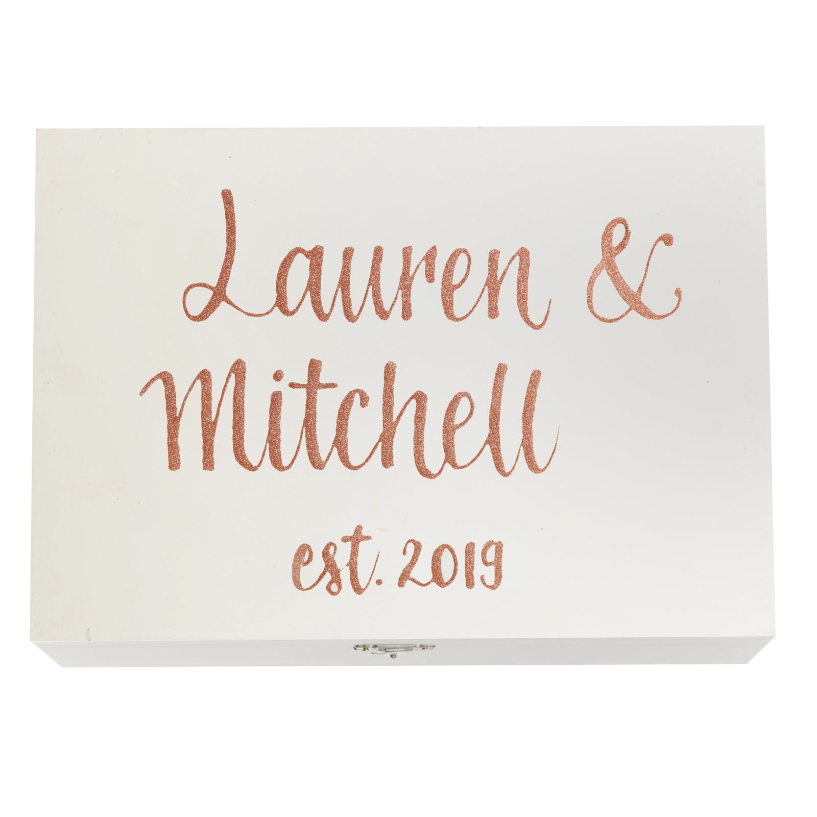 Personalised White Timber Wedding Keepsake Box - Style 7 in Rose Gold