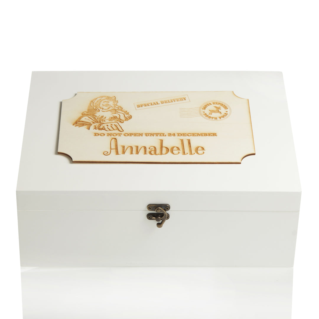 Personalised Wooden Christmas Eve Box with Express Delivery Plaque