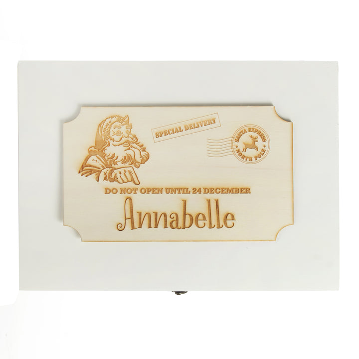 Personalised Wooden Christmas Eve Box with Express Delivery Plaque
