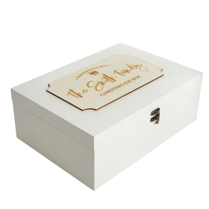 Personalised Wooden Christmas Eve Box with Family Est. Plaque