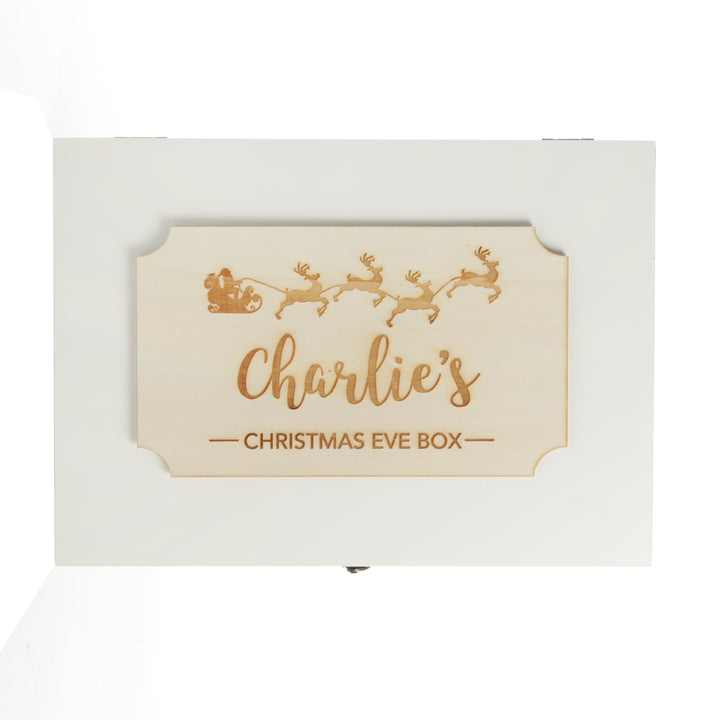 Personalised Wooden Christmas Eve Box with Santa Sleigh Plaque