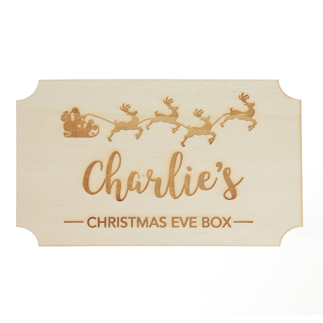 Personalised Wooden Christmas Eve Box with Santa Sleigh Plaque