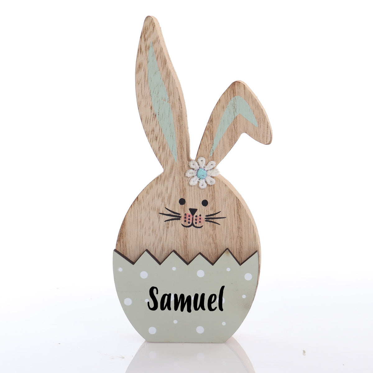 Personalised Wooden Easter Bunny in Egg Ornament - Mint