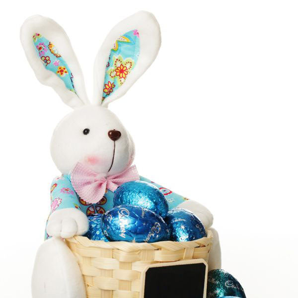 Personalised Woven Easter Basket with Blue Plush Bright Bunny