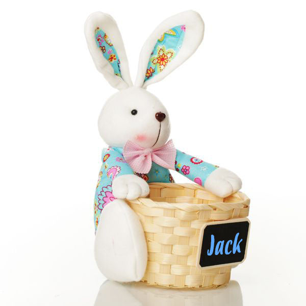 Personalised Woven Easter Basket with Blue Plush Bright Bunny