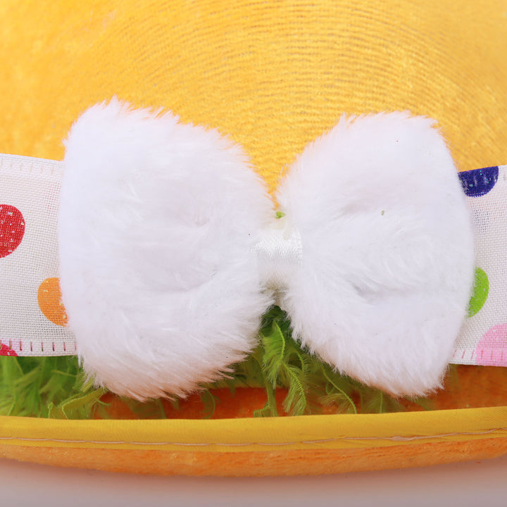 Handmade Yellow and Polka Dot Easter Hat with White Ears
