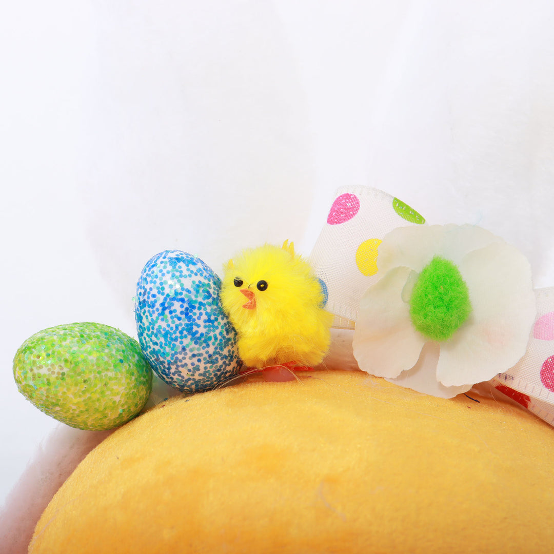 Handmade Yellow and Polka Dot Easter Hat with White Ears