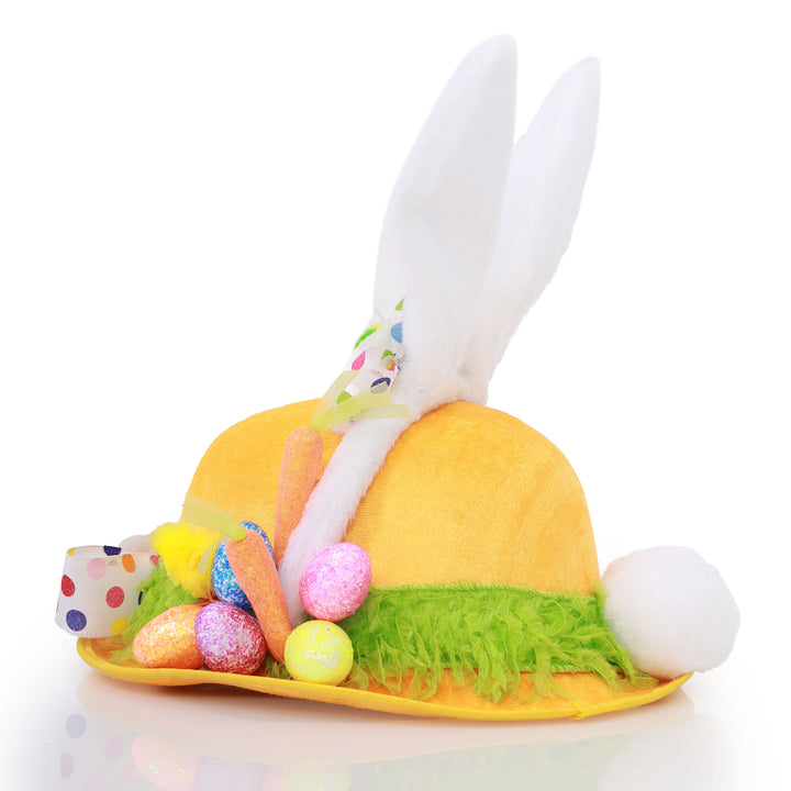 Handmade Yellow and Polka Dot Easter Hat with White Ears