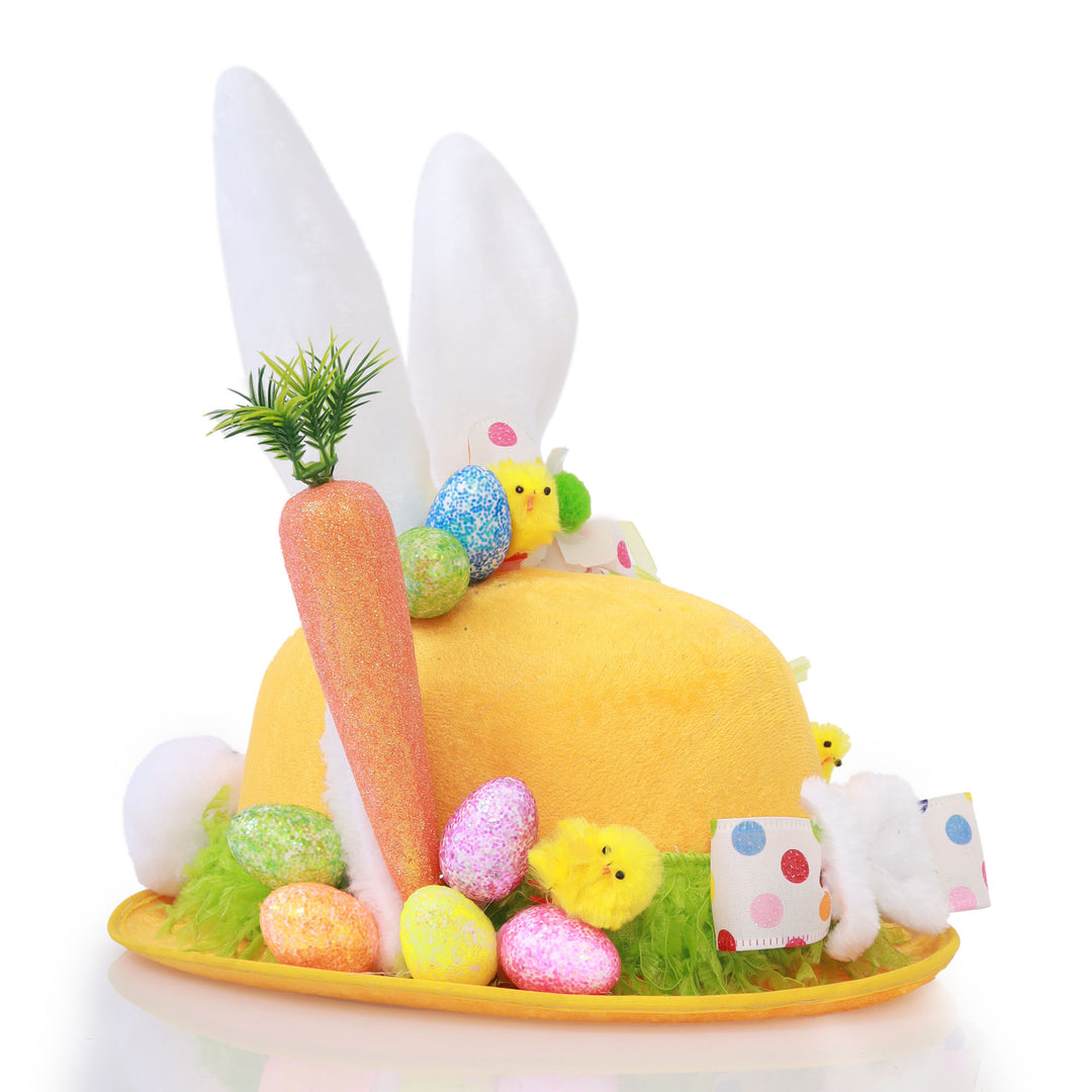 Handmade Yellow and Polka Dot Easter Hat with White Ears