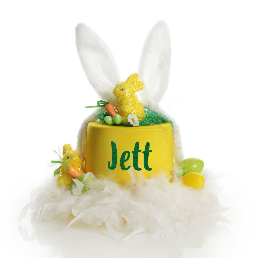 Personalised Yellow Easter Bunny Top Hat with Fluffy Ears