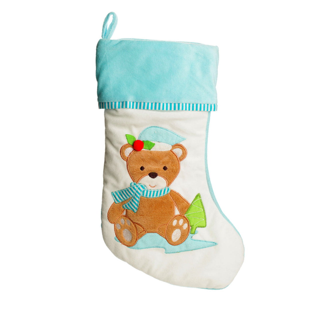 Personalised Baby Blue Teddy Bear Christmas Stocking No writing