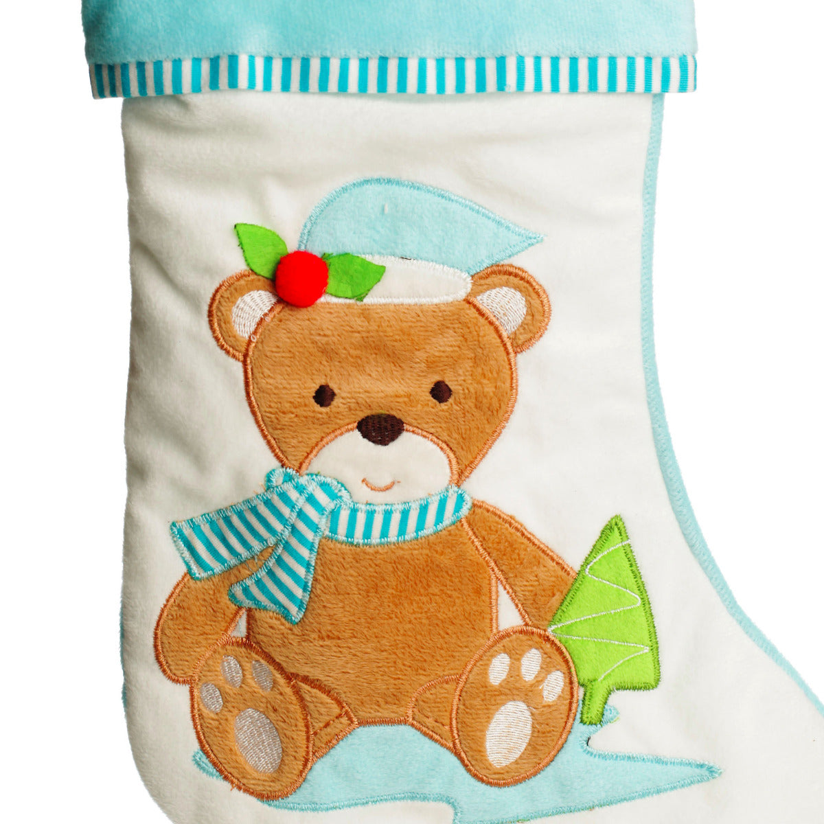 Personalised Baby Blue Teddy Bear Christmas Stocking Zoom in