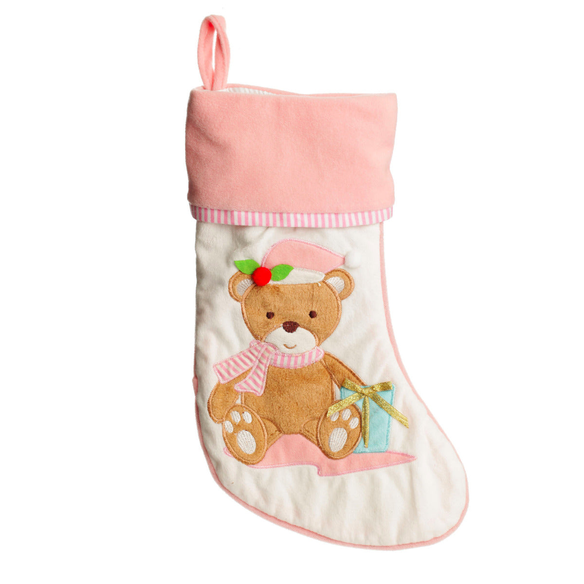 Personalised Baby Pink Teddy Bear Christmas Stocking No writing