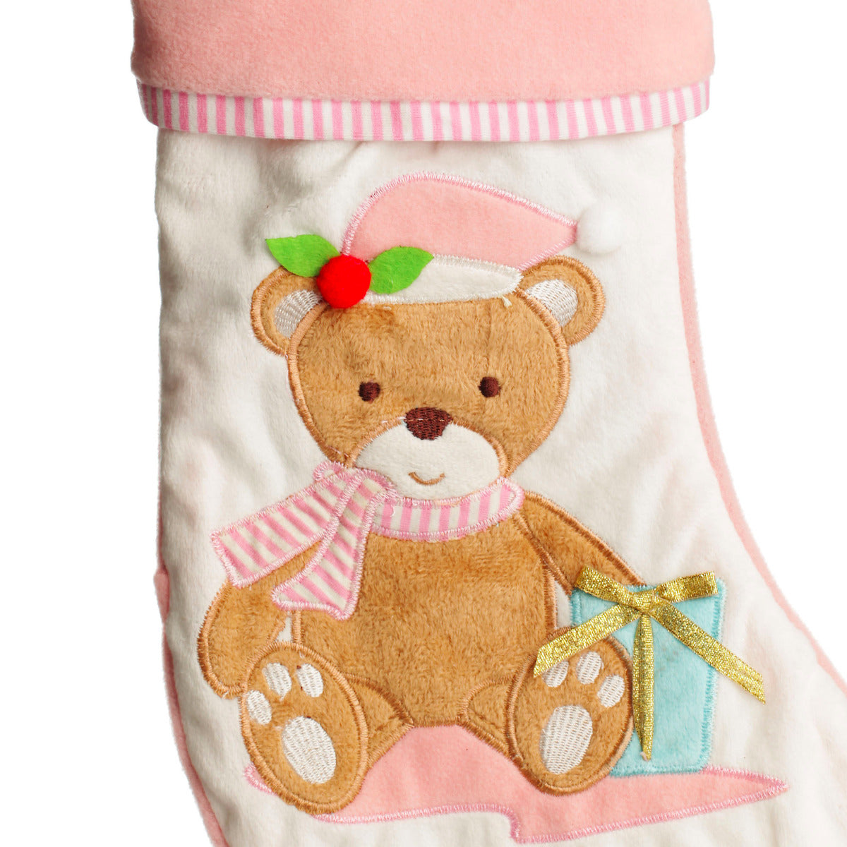Personalised Baby Pink Teddy Bear Christmas Stocking Pink Teddy Bear detail